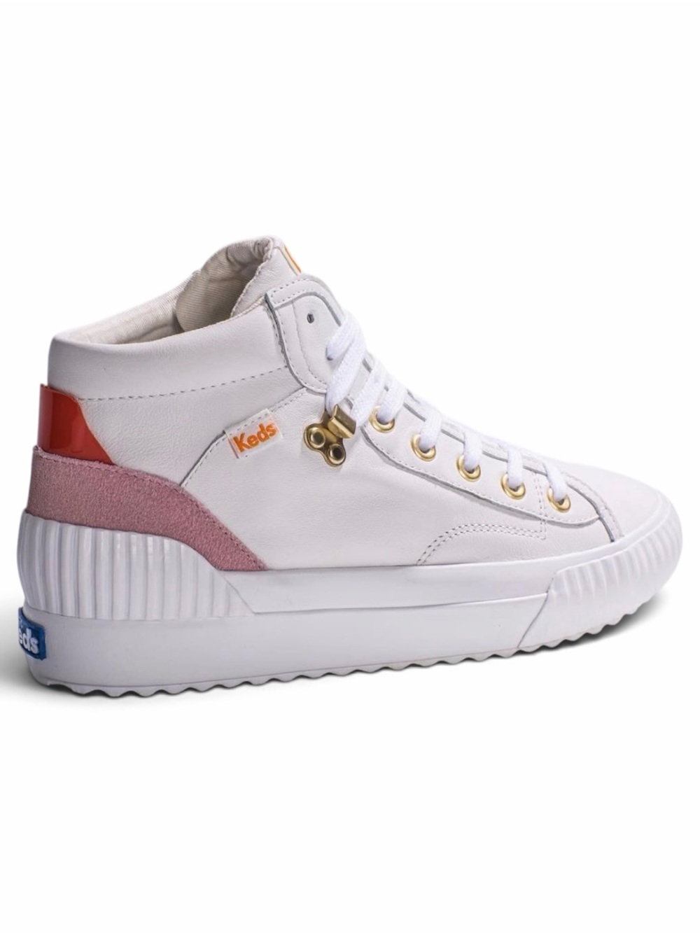 Keds Demi Mid TRX White Leather Platform Lug Sole Chunky High Top Sneakers Pink